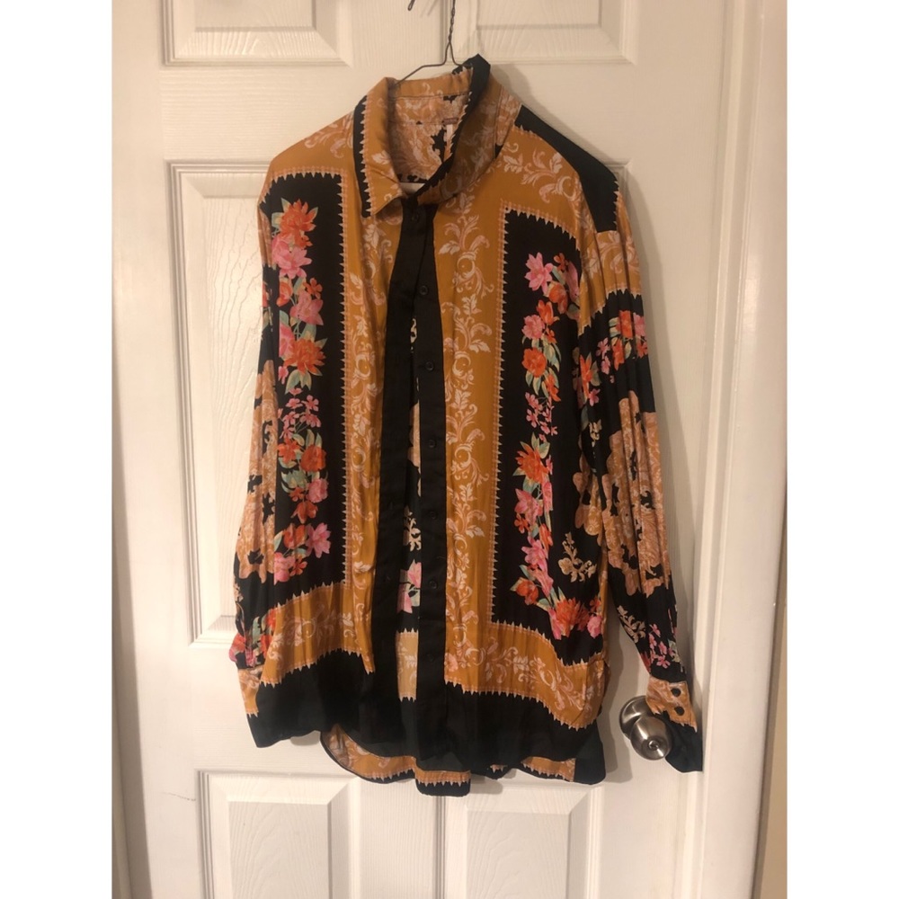 Free People Floral Silk Blouse
